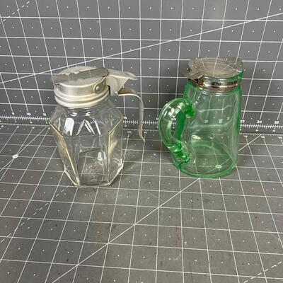 (2) Glass Syrup Pitchers, Vintage 