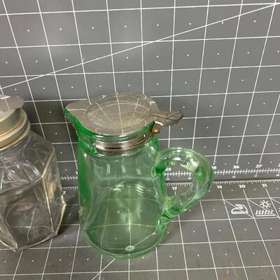 (2) Glass Syrup Pitchers, Vintage 
