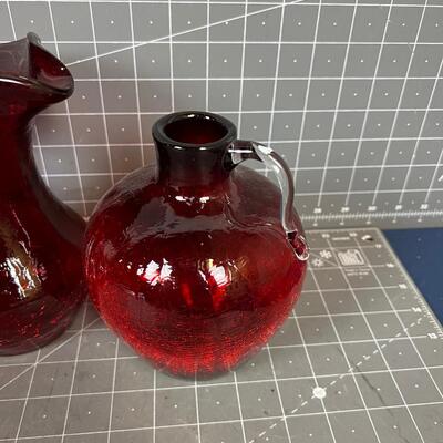 3 Pieces of Red Crackle Glass 