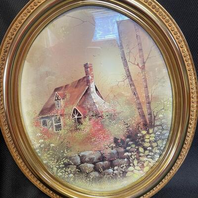 Oval cottage scene