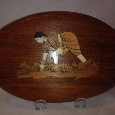 Trio of Inlaid Indian Life Wall Art