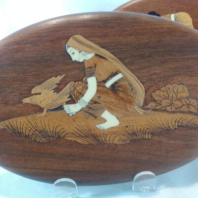 Trio of Inlaid Indian Life Wall Art