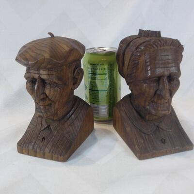 Artist Signed, Hand-Carved Wooden Busts