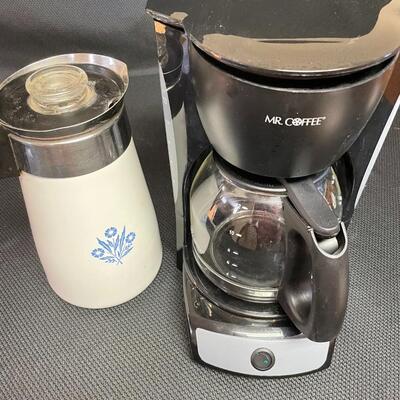Mr. Coffee coffee maker and corelle pot