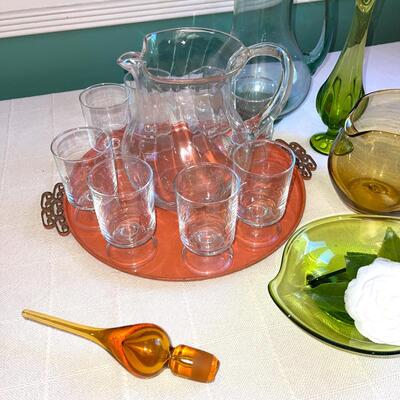 Lot 148 Group Vintage Glassware Pitchers Vase Glasses Blenko Stopper