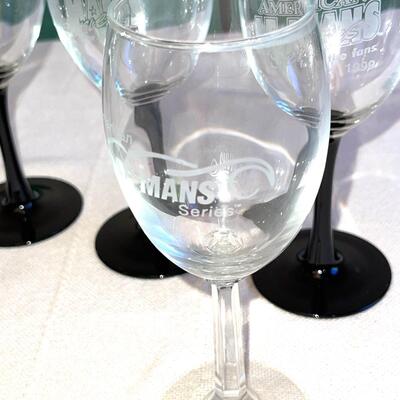 Lot 150 Lot 6 Wine Glasses "American Lemons Series" Black & Clear Stems Plastic Car