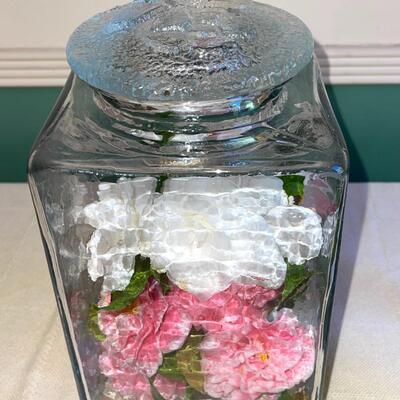 Lot 152 Large Glass Apothecary Jar + Assorted Candles + Fostoria Green Covered Candy Dish