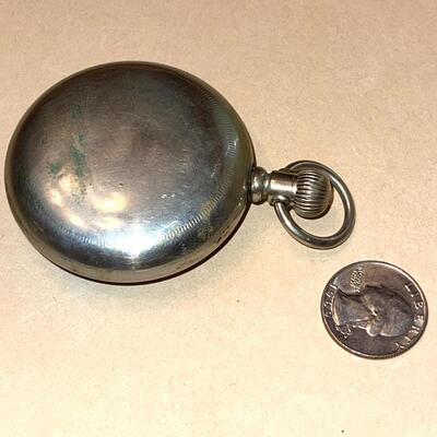 Lot 156 Antique Fat Pocket Watch Elgin Watch Co.  Silver Tone Case Porcelain Face