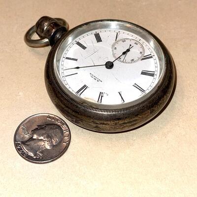 Lot 157 Antique Fat Pocket Watch A.W. Co. Waltham MA. Porcelain Face Roman Numerals