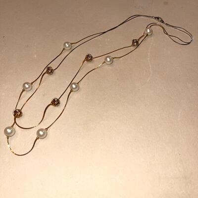 Lot 158 Necklace 2 Stands Silver & Gold Tone Faux Pearls & Love Knots