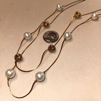 Lot 158 Necklace 2 Stands Silver & Gold Tone Faux Pearls & Love Knots