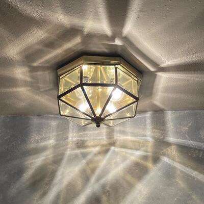 Vintage brass and glass light fixture