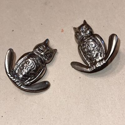 Lot 166 Pair 2 Owl Scatter Pins Marked "Silver Mexico" 1.5" tall.