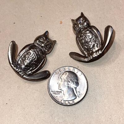 Lot 166 Pair 2 Owl Scatter Pins Marked "Silver Mexico" 1.5" tall.