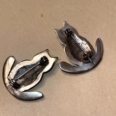 Lot 166 Pair 2 Owl Scatter Pins Marked "Silver Mexico" 1.5" tall.