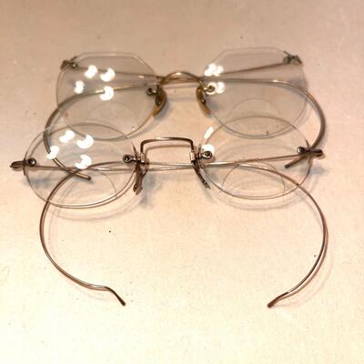 Lot 169 Group 5 pairs Antique Eyeglasses Rimless Chain-Ear Hook Gold Filled Wire Frames