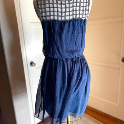 Lot 171 Blue Sleeveless Mini Shift with Beaded Yoke Gathered Waist by Willow & Clay