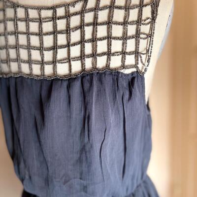 Lot 171 Blue Sleeveless Mini Shift with Beaded Yoke Gathered Waist by Willow & Clay