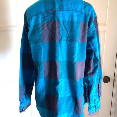 Lot 176 Ladies Plaid Flannel Shirt Size Large Turquoise & Black by Arizona