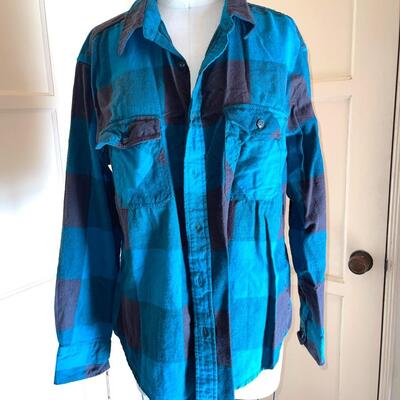 Lot 176 Ladies Plaid Flannel Shirt Size Large Turquoise & Black by Arizona
