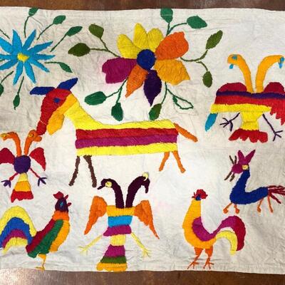 Embroidered S American fabric panel 16â€ x12â€