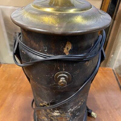 Victorian Antique leather firemanâ€™s bucket lamp