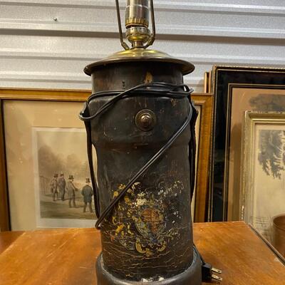 Victorian Antique leather firemanâ€™s bucket lamp