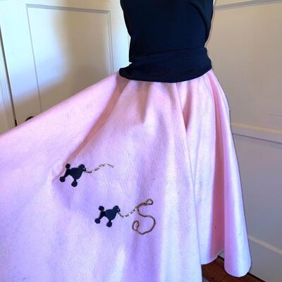 Lot 187 Costume Poodle Skirt Handmade Pink Felt Appliques 32" Waist Velcro Closure