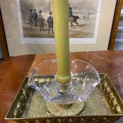 Brass and glass candlestick chamberstick candle stand