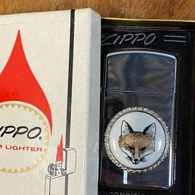 Vintage zippo slim customized fox hunt