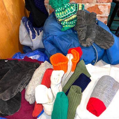 Lot 200 Vintage Cold Weather Group Used Hats Socks Gloves Rain Gear Ski Pants