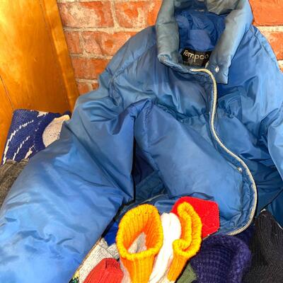 Lot 200 Vintage Cold Weather Group Used Hats Socks Gloves Rain Gear Ski Pants