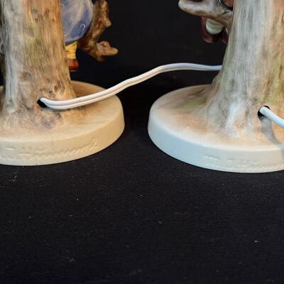Pair Vintage Hummel lamps Apple Tree Boy n Girl TMK-5 w shades