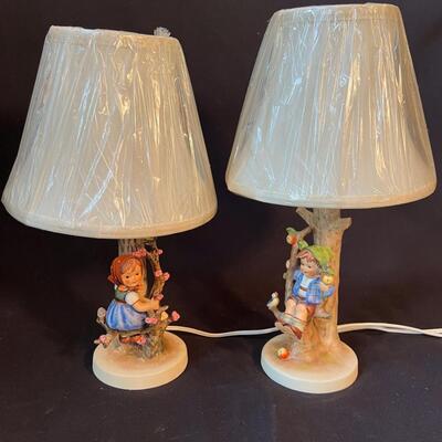 Pair Vintage Hummel lamps Apple Tree Boy n Girl TMK-5 w shades |  EstateSales.org