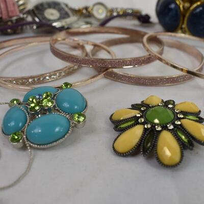 Costume Jewelry: Watches, Bracelets, Pins, Bangle Bracelets, Bird Nest pendant