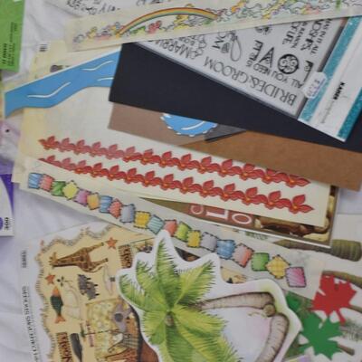 Scrapbooking Lot: Paper, Stencils, Die Cuts, Scissors, Stickers, ZOTS adhesive