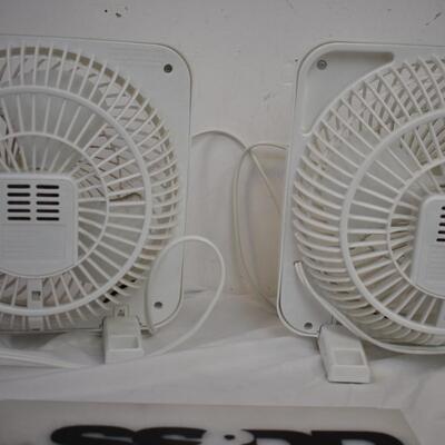 2  Oscillating fans, BOTH WORK, 10in x 11in, white