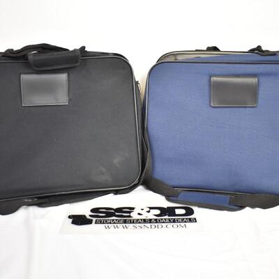 2 Temple Clothing Bags: black, blue: both w/long shoulder strap