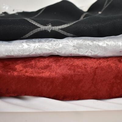 3 pc Material: Black, White sheer w/silver snowflakes, Red
