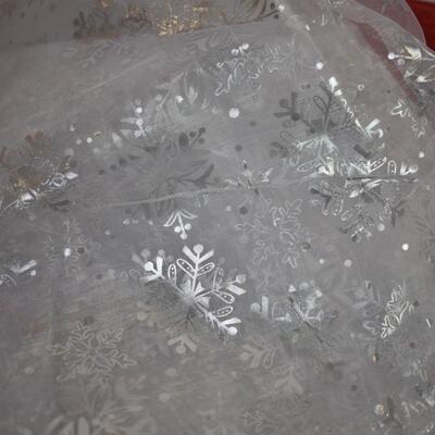 3 pc Material: Black, White sheer w/silver snowflakes, Red