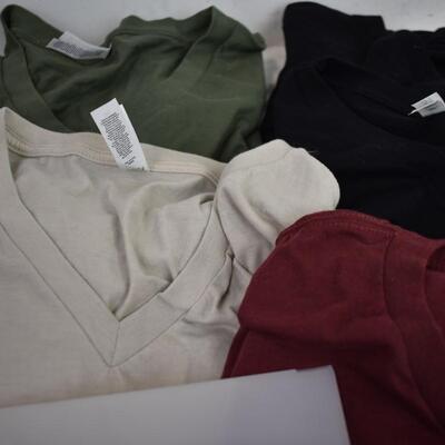 8 Womens T-shirts: Bella Canvas brand, 7 v-neck, 1 rounded neck sizes 2XL-3XL