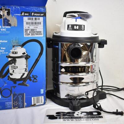 Hart 6 gallon stainless steel wet/dry vac, missing tubing & attachments, WORKS