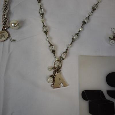 3pc Costume Jewelry With the Letter A: Necklace (Matching Earrings), Bracelet