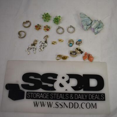 Clip on Costume Jewelry Lot: Blue, Pink, White, Green