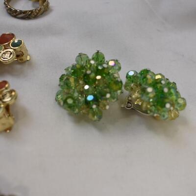 Clip on Costume Jewelry Lot: Blue, Pink, White, Green