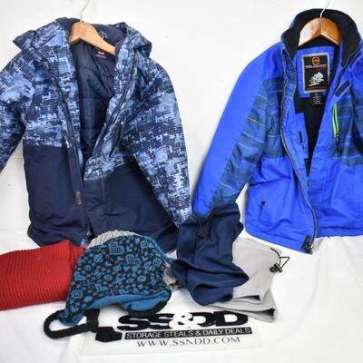 2 Kids coats Place & Free Country: sizes XS(5/6), Med (7/8), hats, gators, scarf