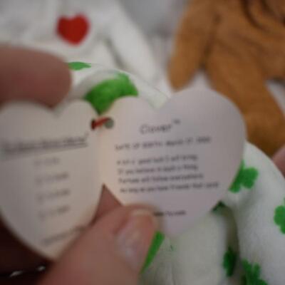 10 ty Beanie Bears w/tags: NEW old stock, 6in, "Clover", "Fortune", "The End"
