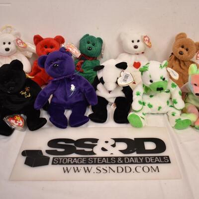 10 ty Beanie Bears w/tags: NEW old stock, 6in, 