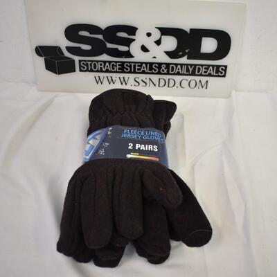 Gear Up Fleece Lined Jersey Gloves: NEW, 2 pairs, size L, dark brown/red lining
