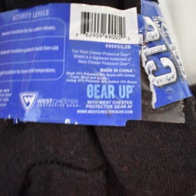 Gear Up Fleece Lined Jersey Gloves: NEW, 2 pairs, size L, dark brown/red lining
